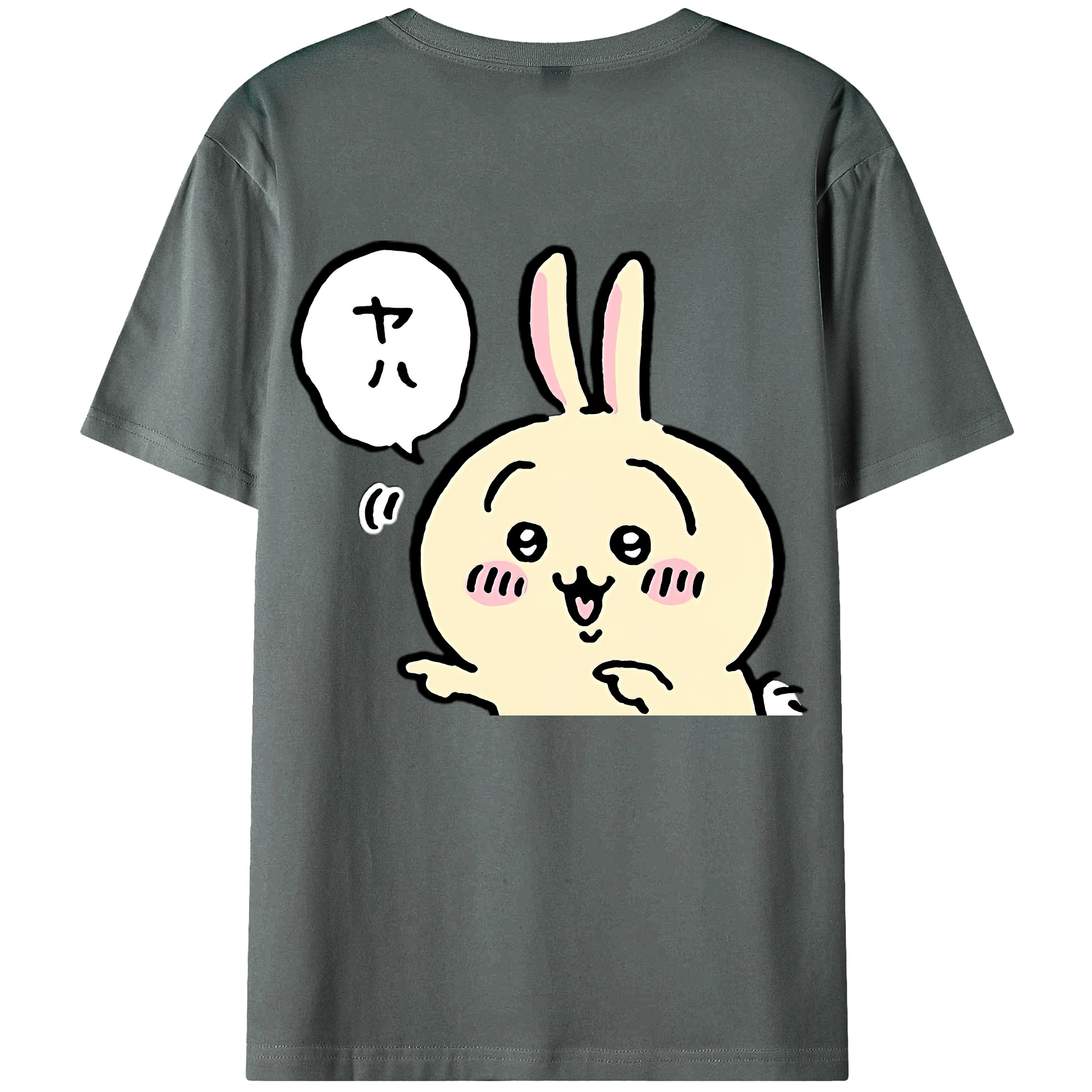 （画像用） ちいかわ うさぎ Chii-kawa usagi 綿100％ メンズ半袖Tシャツ（バックプリント） 通気性